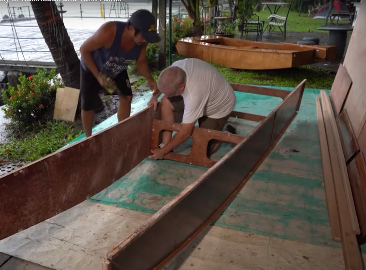 Instructional Video for Fitting sides and bulkheads of a plywood sailboat together in the Philippines