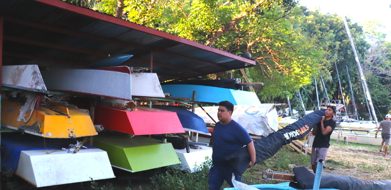 Storing Oz Goose Sailboats on the racking space at Taal Lake Yacht Club