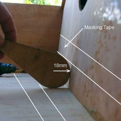 Setting up filleting stick and masking tape for joining 6mm plywood boat components.